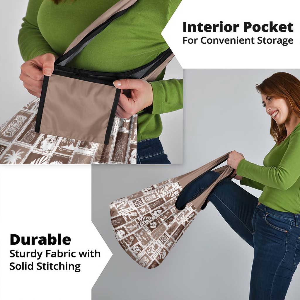 Hawaii Christmas Retro Patchwork Grocery Bag Brown