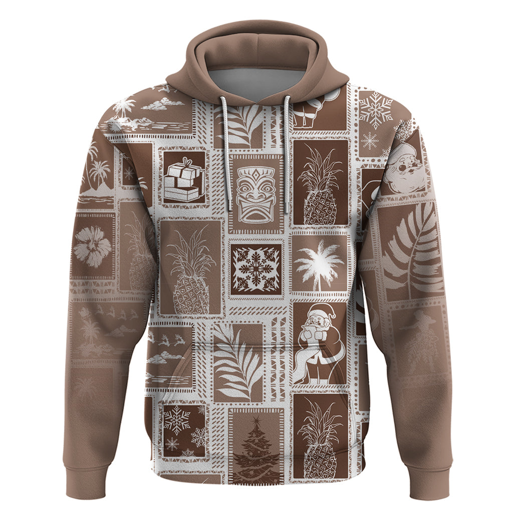 Hawaii Christmas Retro Patchwork Hoodie Brown LT7 Pullover Hoodie Brown - Polynesian Pride