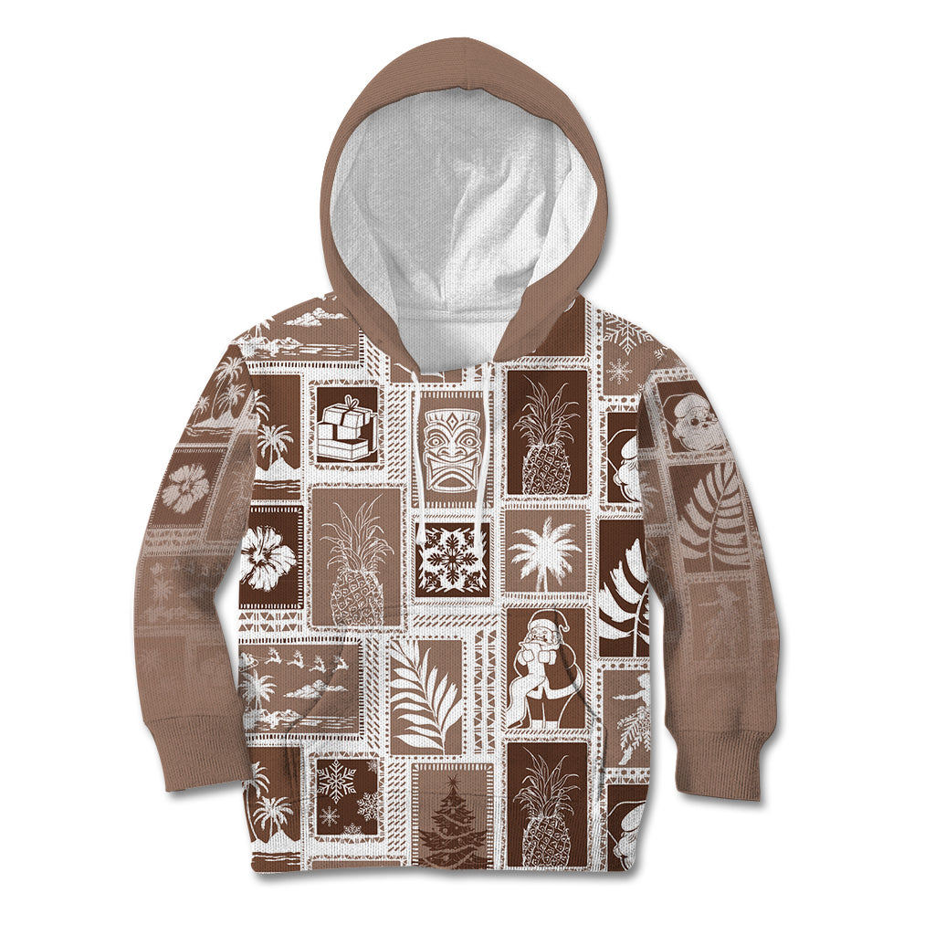 Hawaii Christmas Retro Patchwork Kid Hoodie Brown LT7 Brown - Polynesian Pride