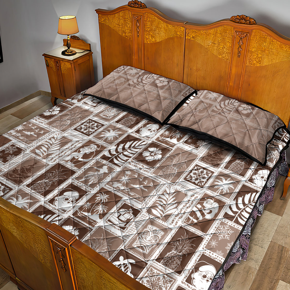 Hawaii Christmas Retro Patchwork Quilt Bed Set Brown LT7 - Polynesian Pride