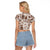 Hawaii Christmas Retro Patchwork Raglan Cropped T Shirt Brown LT7 - Polynesian Pride