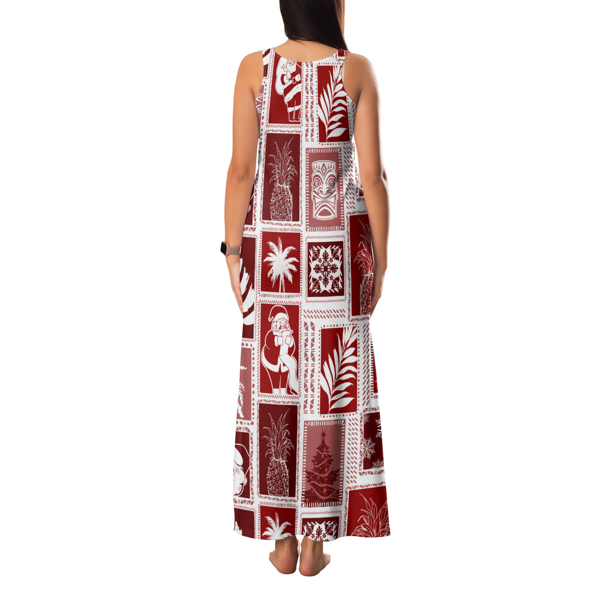 Hawaii Christmas Retro Patchwork Family Matching Tank Maxi Dress and Hawaiian Shirt Red LT7 - Polynesian Pride