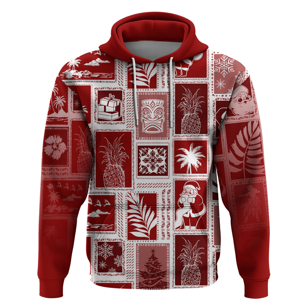 Hawaii Christmas Retro Patchwork Hoodie Red LT7 Pullover Hoodie Red - Polynesian Pride