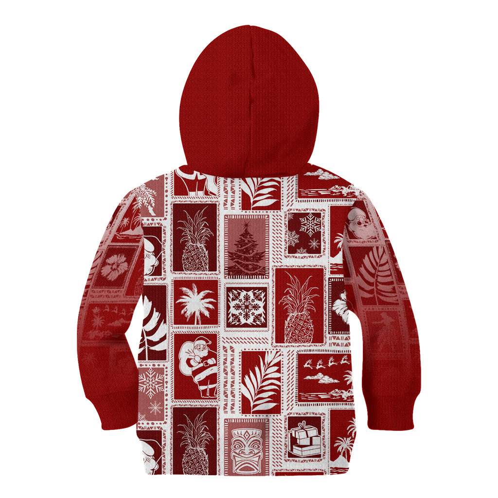 Hawaii Christmas Retro Patchwork Kid Hoodie Red LT7 - Polynesian Pride