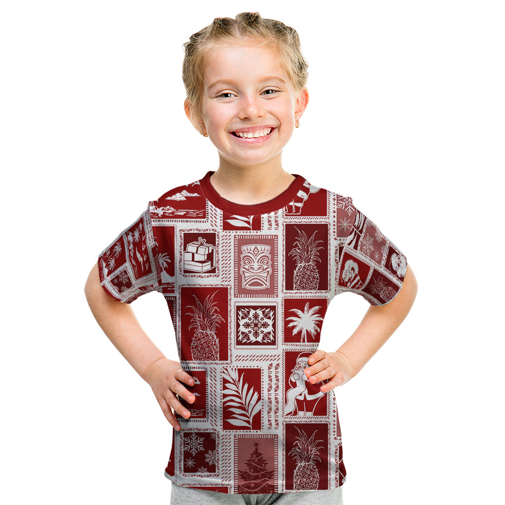 Hawaii Christmas Retro Patchwork Kid T Shirt Red LT7 Red - Polynesian Pride