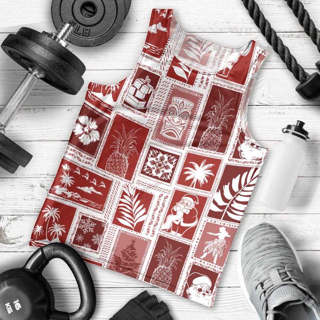 Hawaii Christmas Retro Patchwork Men Tank Top Red LT7 - Polynesian Pride