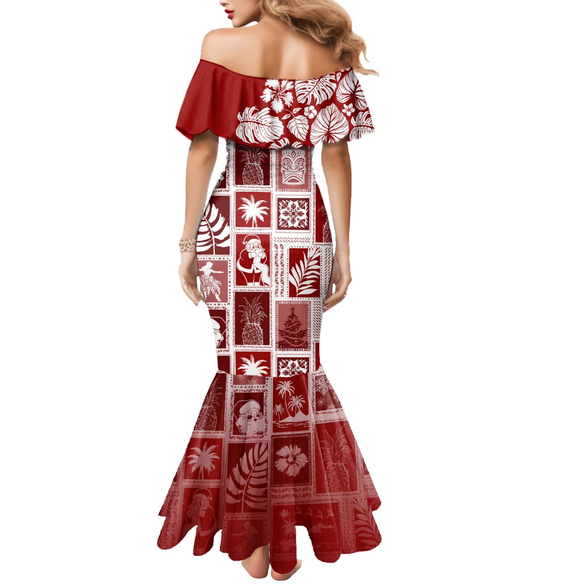 Hawaii Christmas Retro Patchwork Mermaid Dress Red LT7 - Polynesian Pride