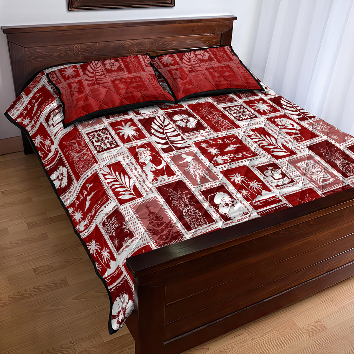 Hawaii Christmas Retro Patchwork Quilt Bed Set Red LT7 - Polynesian Pride