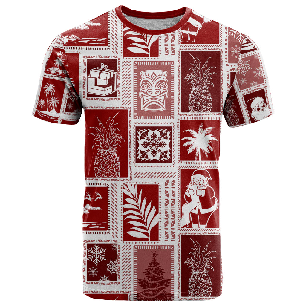 Hawaii Christmas Retro Patchwork T Shirt Red LT7 Red - Polynesian Pride