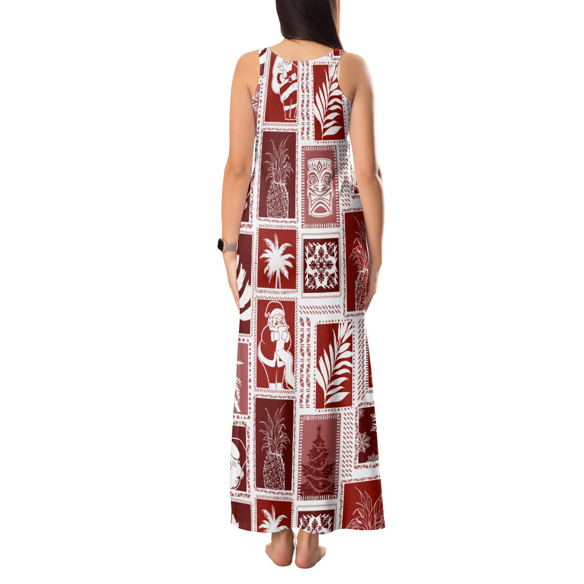 Hawaii Christmas Retro Patchwork Tank Maxi Dress Red LT7 - Polynesian Pride