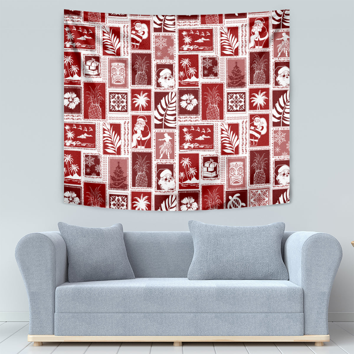 Hawaii Christmas Retro Patchwork Tapestry Red LT7 - Polynesian Pride