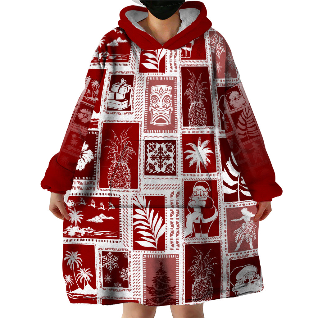 Hawaii Christmas Retro Patchwork Wearable Blanket Hoodie Red LT7 - Polynesian Pride