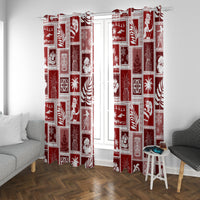 Hawaii Christmas Retro Patchwork Window Curtain Red LT7 With Grommets Red - Polynesian Pride