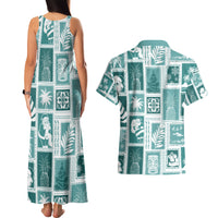 Hawaii Christmas Retro Patchwork Couples Matching Tank Maxi Dress and Hawaiian Shirt Teal LT7 - Polynesian Pride
