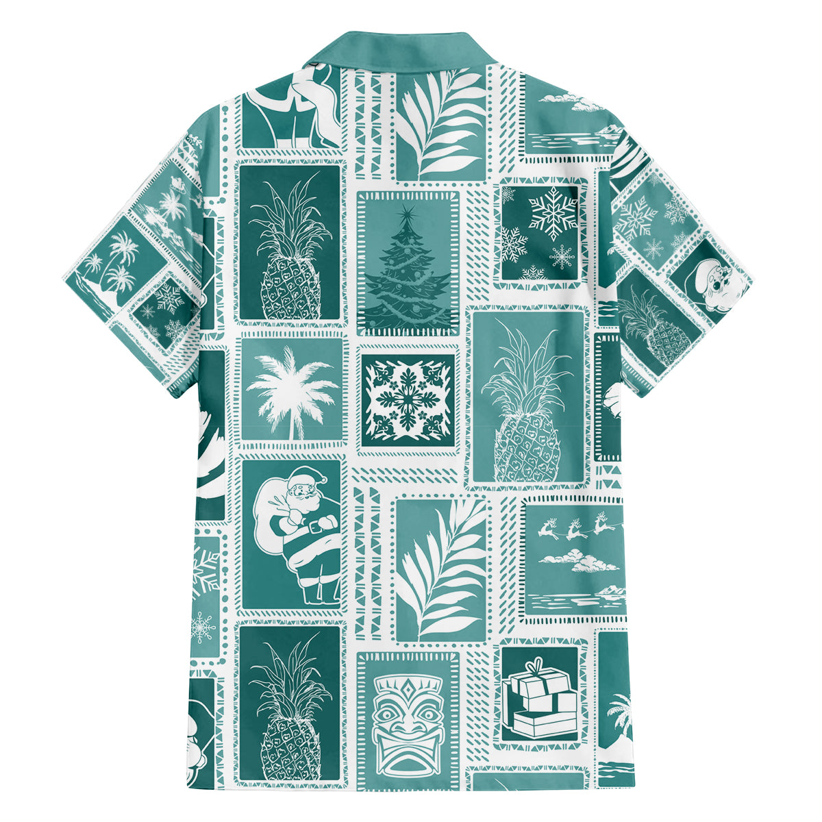 Hawaii Christmas Retro Patchwork Family Matching Off Shoulder Short Dress and Hawaiian Shirt Teal LT7 - Polynesian Pride