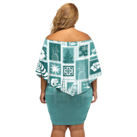 Hawaii Christmas Retro Patchwork Family Matching Off Shoulder Short Dress and Hawaiian Shirt Teal LT7 - Polynesian Pride