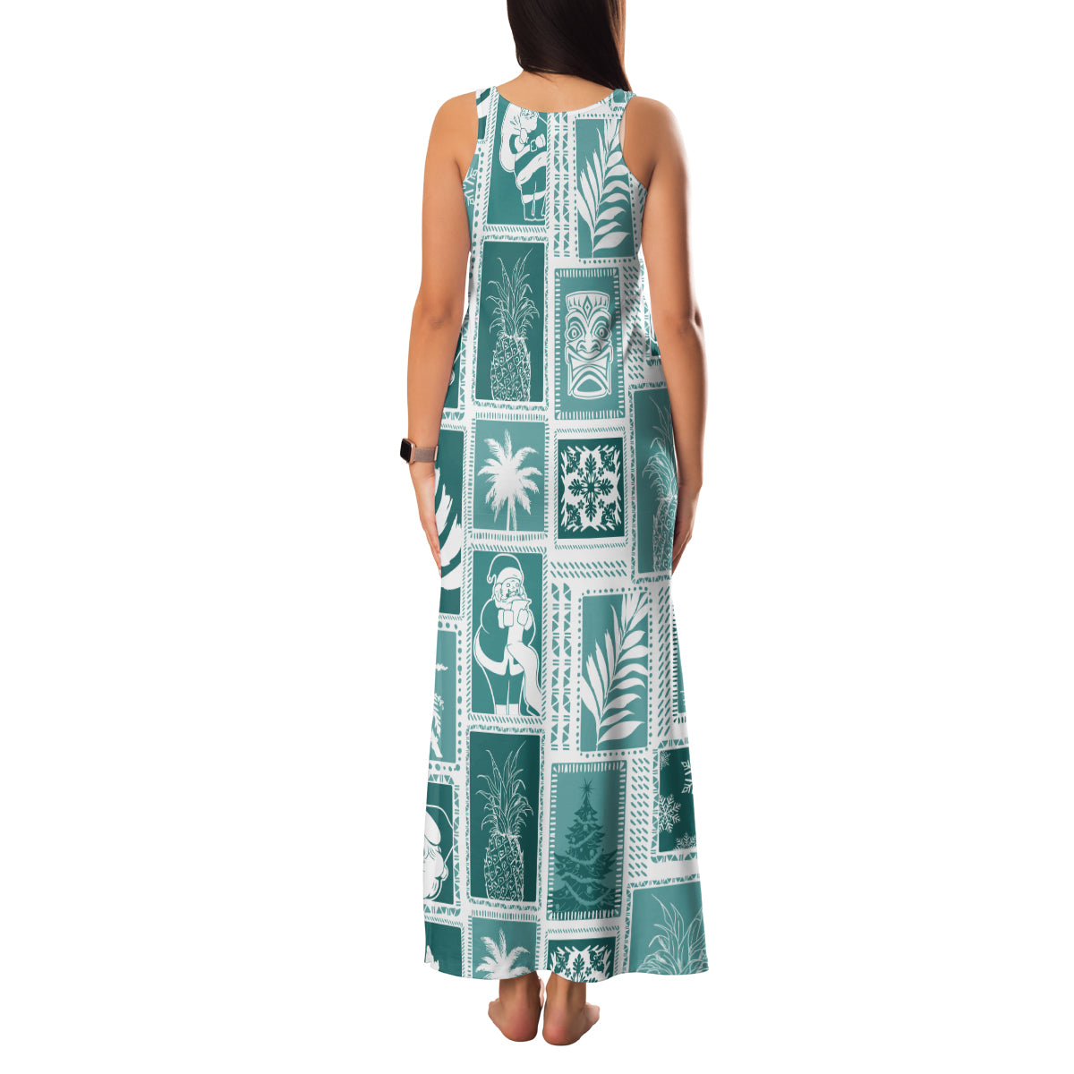 Hawaii Christmas Retro Patchwork Family Matching Tank Maxi Dress and Hawaiian Shirt Teal LT7 - Polynesian Pride