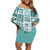 Hawaii Christmas Retro Patchwork Off Shoulder Short Dress Teal LT7 Women Teal - Polynesian Pride