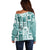 Hawaii Christmas Retro Patchwork Off Shoulder Sweater Teal LT7 - Polynesian Pride