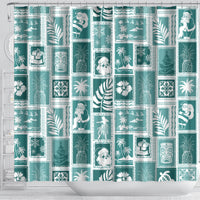 Hawaii Christmas Retro Patchwork Shower Curtain Teal LT7 - Polynesian Pride