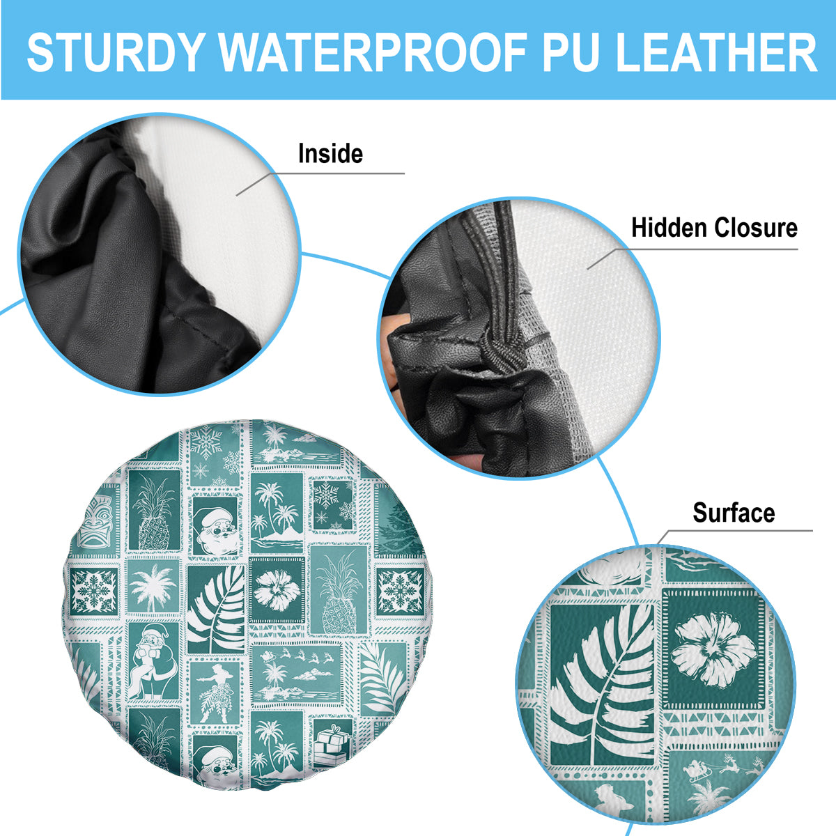 Hawaii Christmas Retro Patchwork Spare Tire Cover Teal LT7 - Polynesian Pride