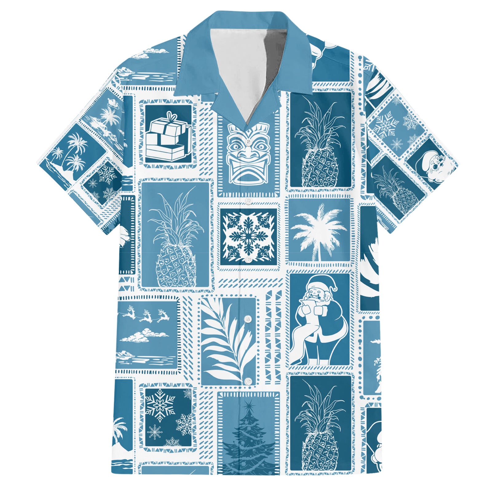 Hawaii Christmas Retro Patchwork Hawaiian Shirt Aquamarine LT7 Aquamarine - Polynesian Pride