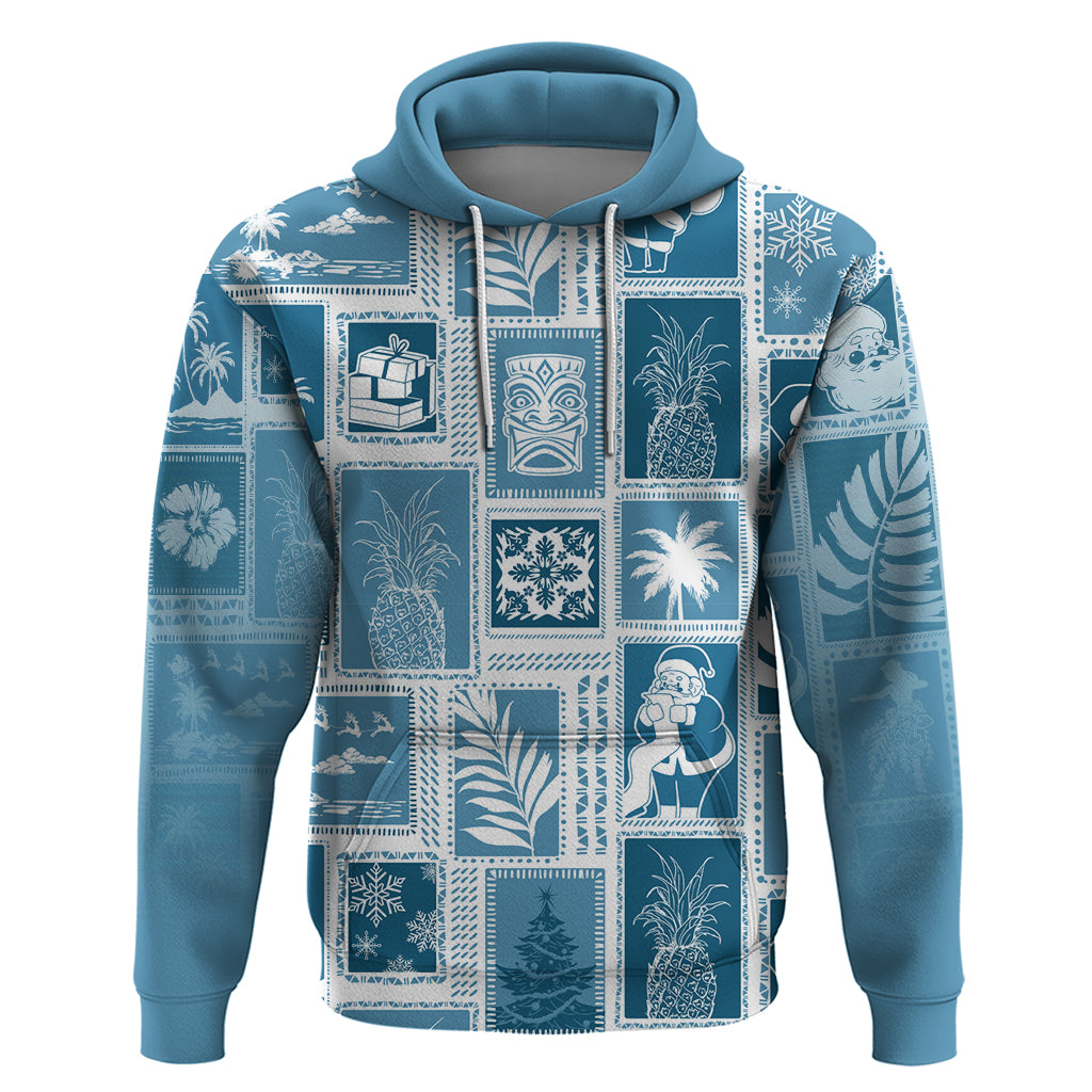 Hawaii Christmas Retro Patchwork Hoodie Aquamarine LT7 Pullover Hoodie Aquamarine - Polynesian Pride