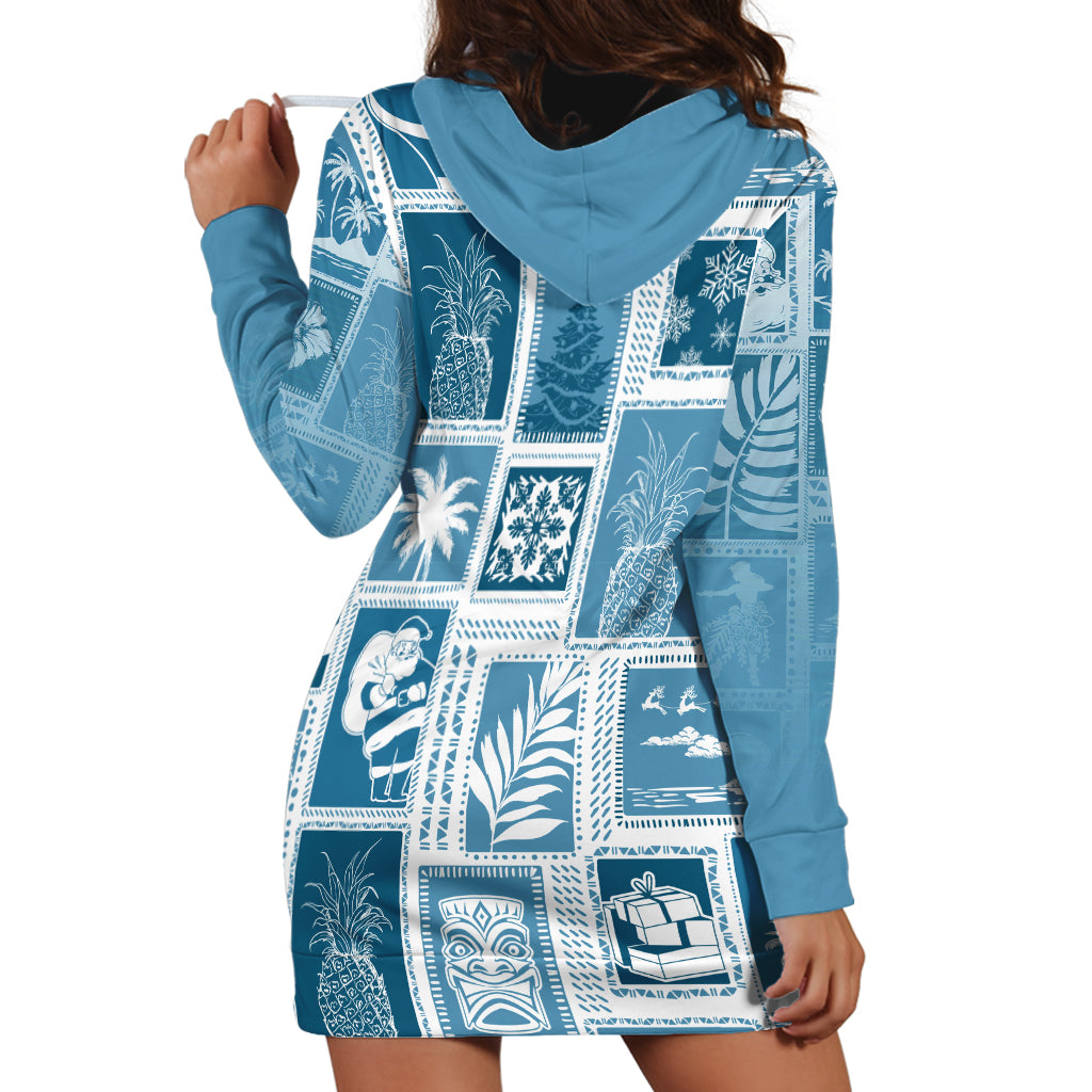 Hawaii Christmas Retro Patchwork Hoodie Dress Aquamarine LT7 - Polynesian Pride