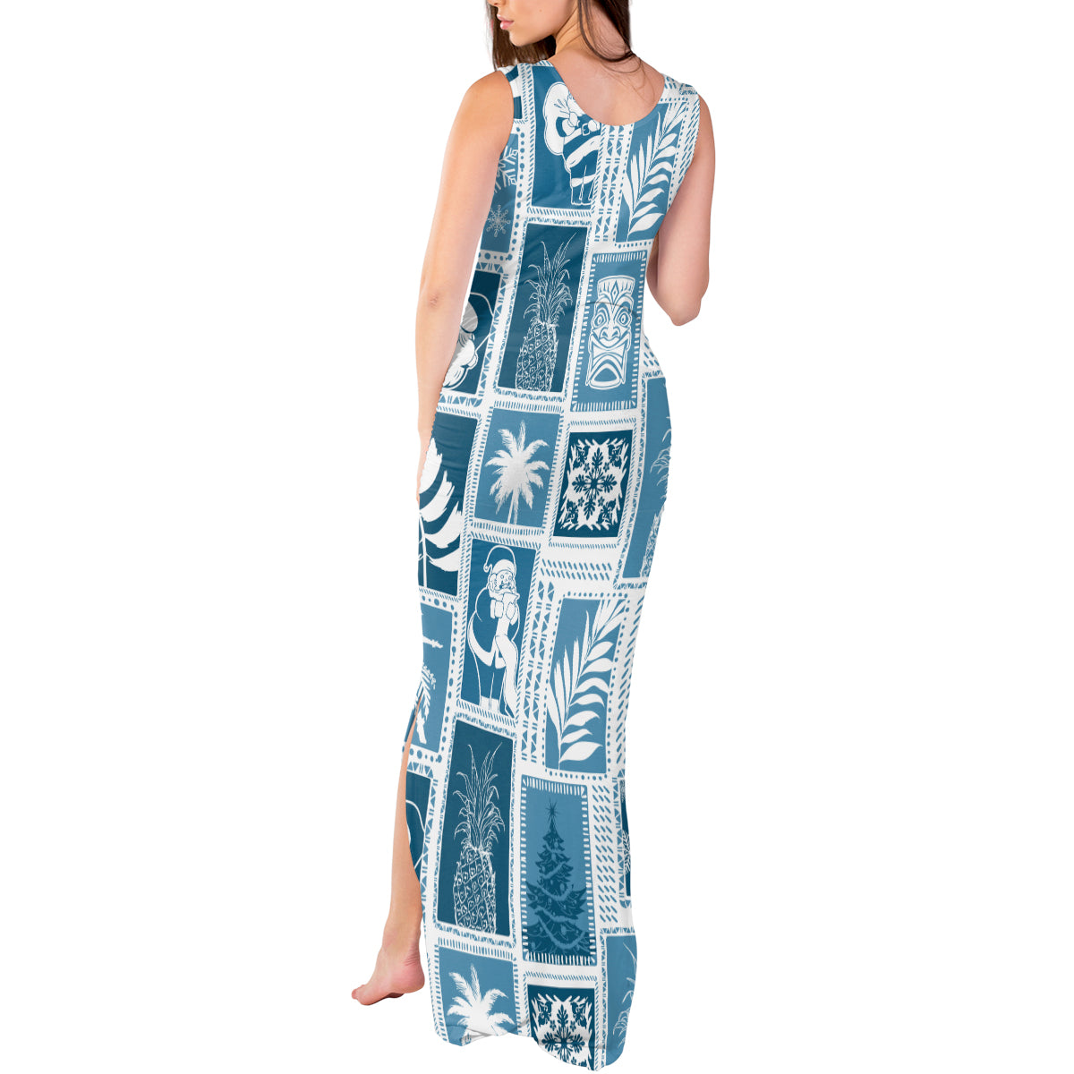 Hawaii Christmas Retro Patchwork Tank Maxi Dress Aquamarine LT7 - Polynesian Pride