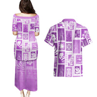 Hawaii Christmas Retro Patchwork Couples Matching Puletasi Dress and Hawaiian Shirt Violet LT7 - Polynesian Pride
