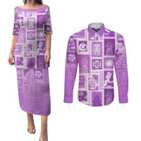 Hawaii Christmas Retro Patchwork Couples Matching Puletasi Dress and Long Sleeve Button Shirt Violet LT7 Violet - Polynesian Pride