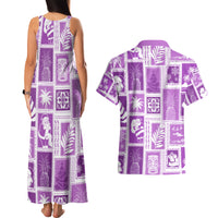 Hawaii Christmas Retro Patchwork Couples Matching Tank Maxi Dress and Hawaiian Shirt Violet LT7 - Polynesian Pride