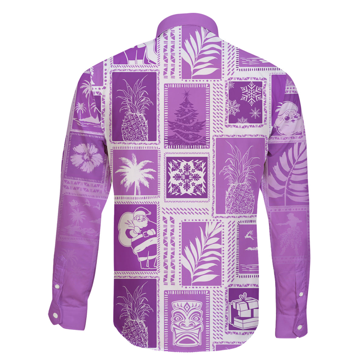 Hawaii Christmas Retro Patchwork Family Matching Long Sleeve Bodycon Dress and Hawaiian Shirt Violet LT7 - Polynesian Pride