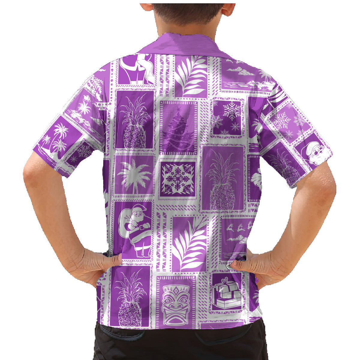 Hawaii Christmas Retro Patchwork Family Matching Mermaid Dress and Hawaiian Shirt Violet LT7 - Polynesian Pride
