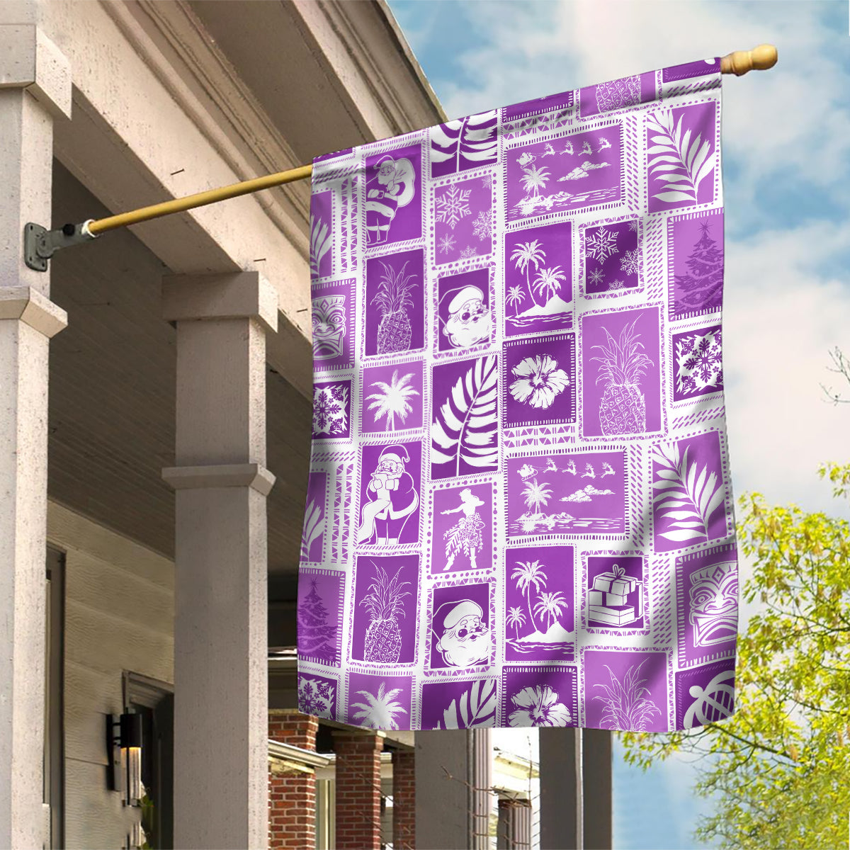 Hawaii Christmas Retro Patchwork Garden Flag Violet LT7 House Flag Violet - Polynesian Pride