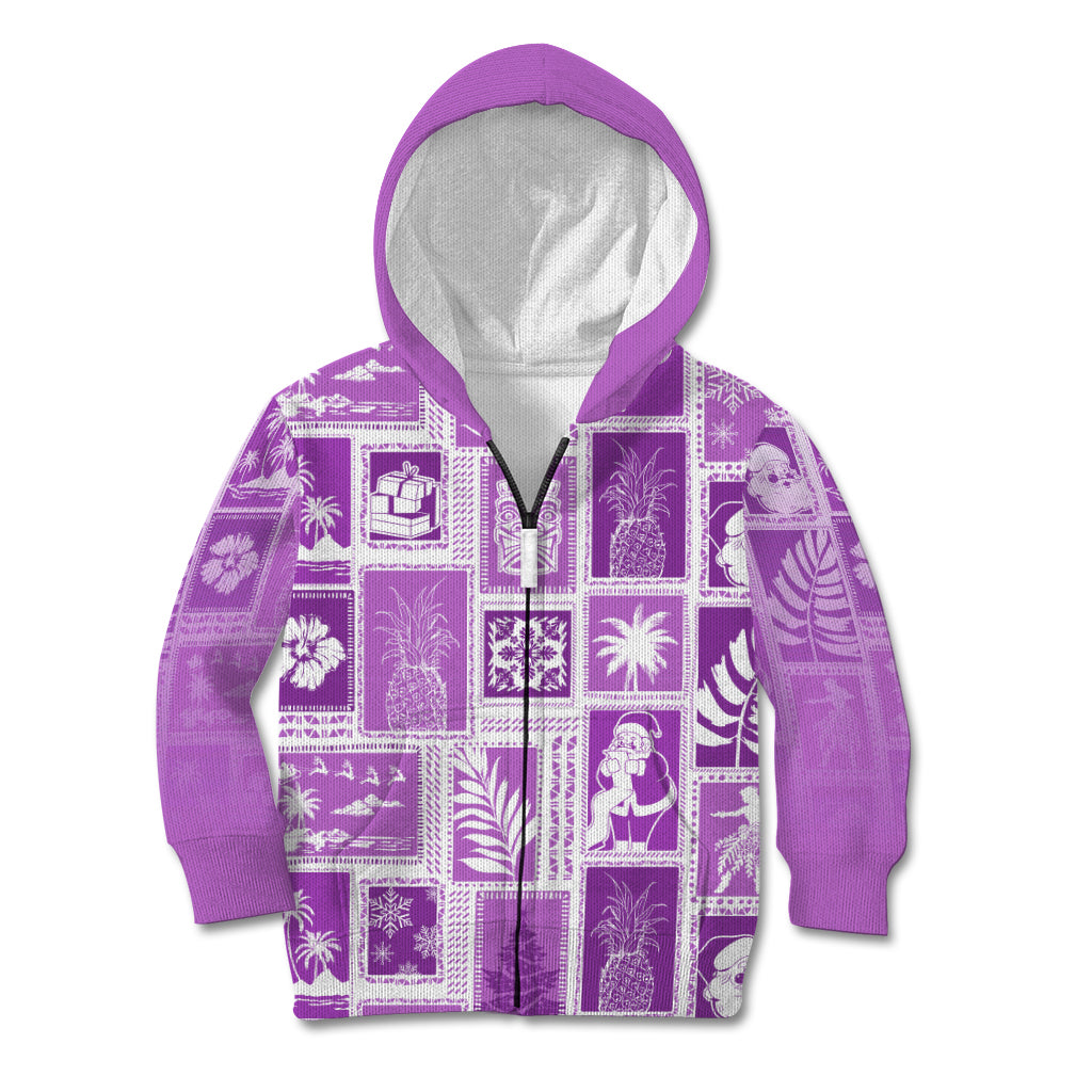Hawaii Christmas Retro Patchwork Kid Hoodie Violet LT7 - Polynesian Pride