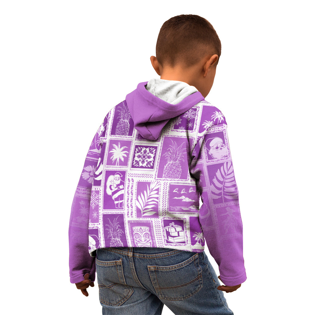 Hawaii Christmas Retro Patchwork Kid Hoodie Violet LT7 - Polynesian Pride