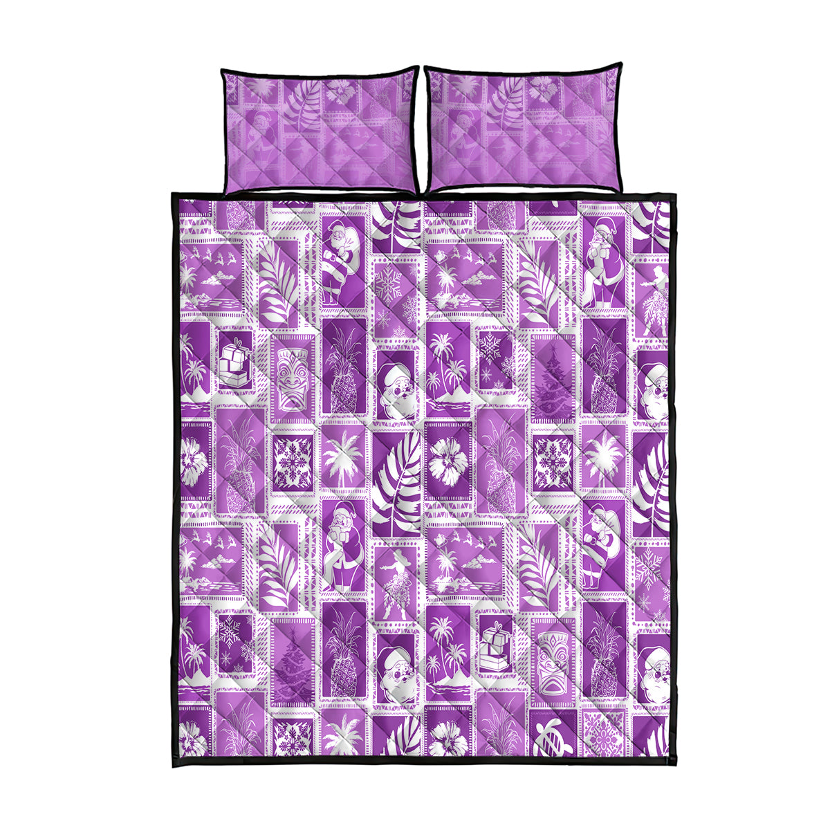 Hawaii Christmas Retro Patchwork Quilt Bed Set Violet LT7 Violet - Polynesian Pride