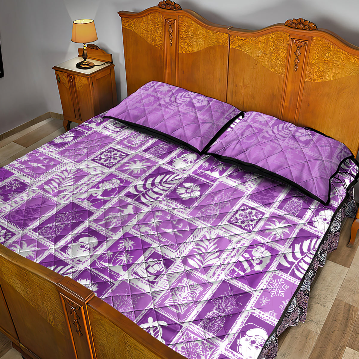 Hawaii Christmas Retro Patchwork Quilt Bed Set Violet LT7 - Polynesian Pride