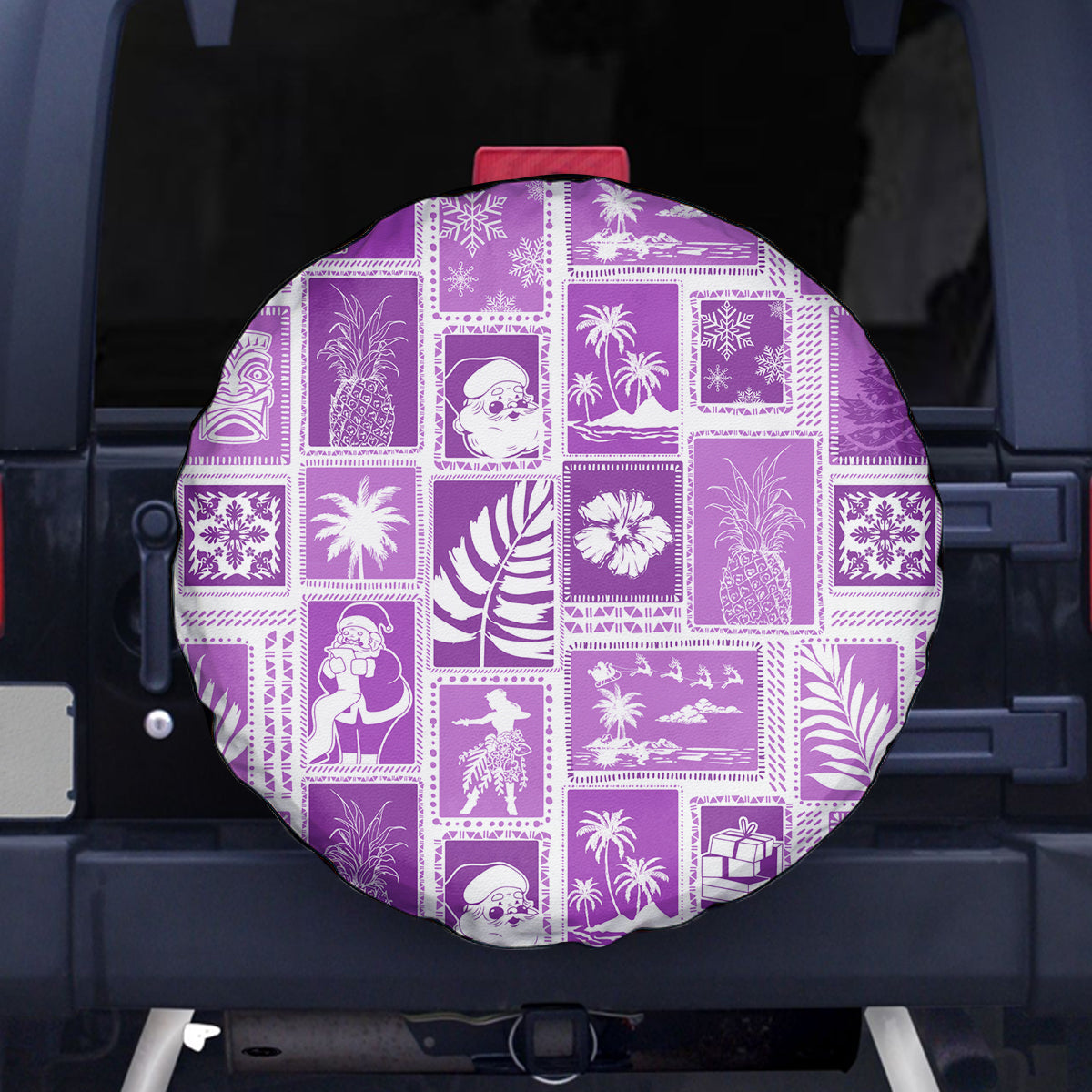 Hawaii Christmas Retro Patchwork Spare Tire Cover Violet LT7 Violet - Polynesian Pride