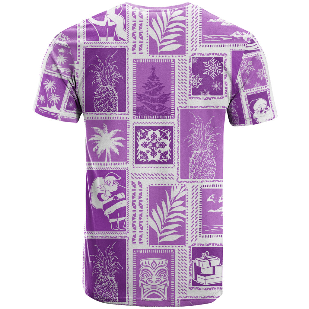 Hawaii Christmas Retro Patchwork T Shirt Violet LT7 - Polynesian Pride