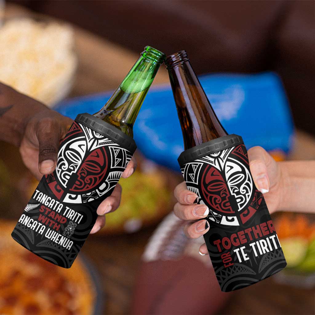 Maori Hongi Toitu Te Tiriti 4 in 1 Can Cooler Tumbler Tangata Tiriti Stand With Tangata Whenua
