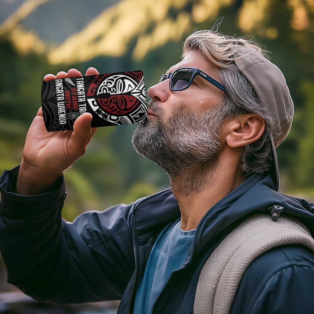 Maori Hongi Toitu Te Tiriti 4 in 1 Can Cooler Tumbler Tangata Tiriti Stand With Tangata Whenua