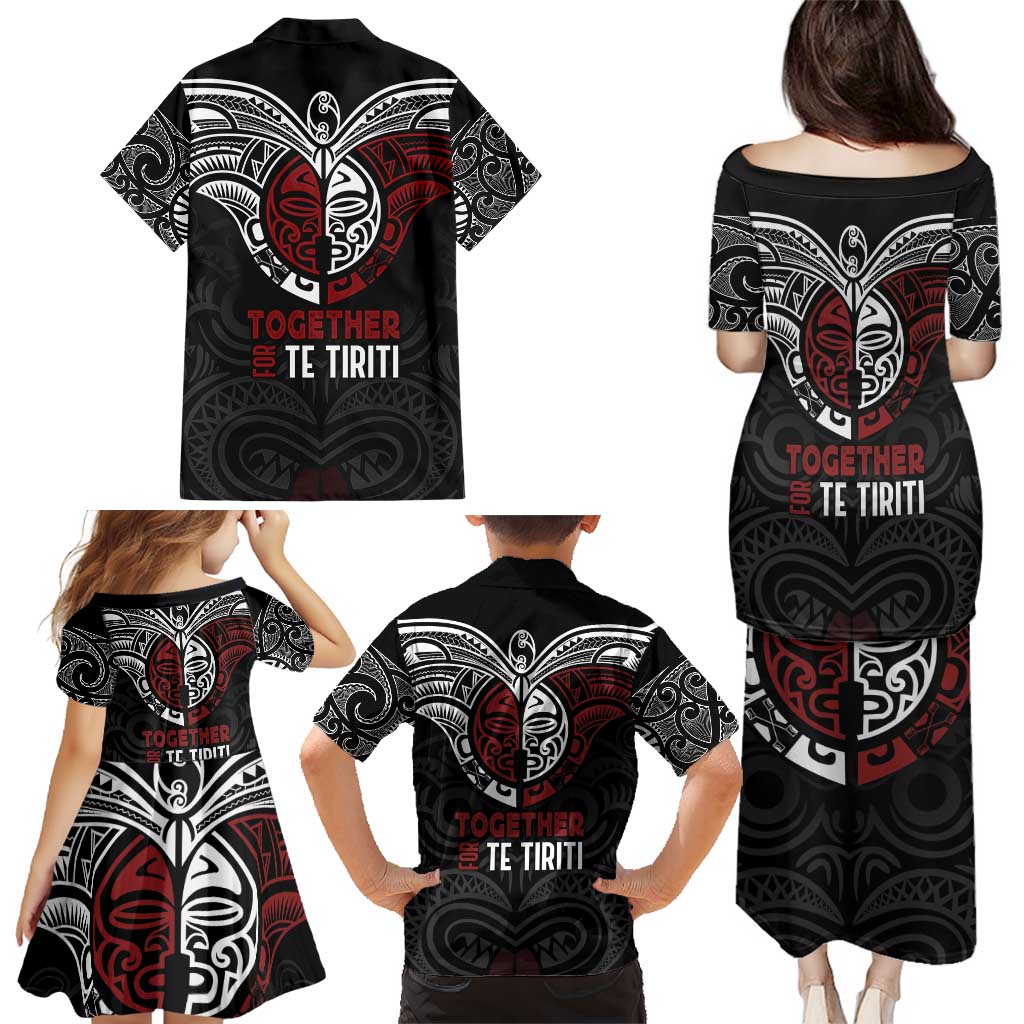 Maori Hongi Toitu Te Tiriti Family Matching Puletasi and Hawaiian Shirt Tangata Tiriti Stand With Tangata Whenua