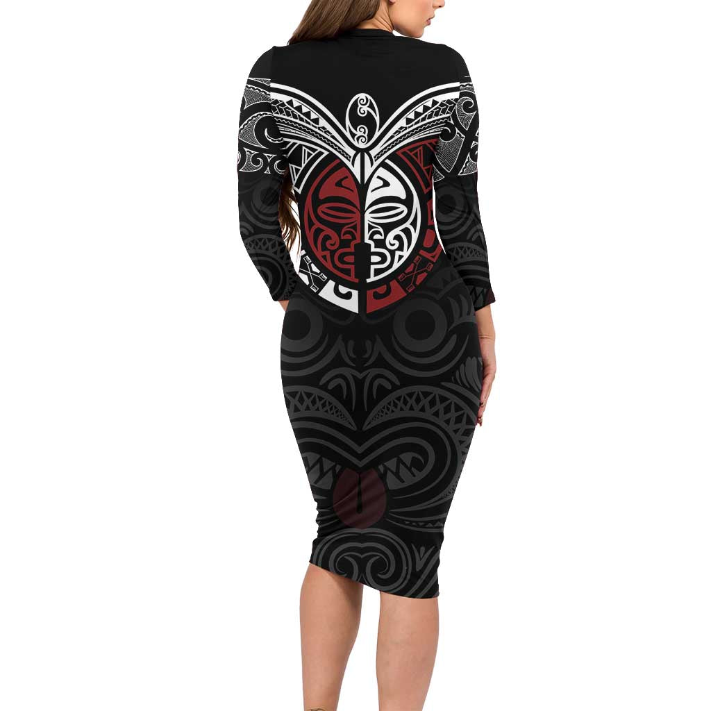 Maori Hongi Toitu Te Tiriti Long Sleeve Bodycon Dress Tangata Tiriti Stand With Tangata Whenua LT7 - Polynesian Pride