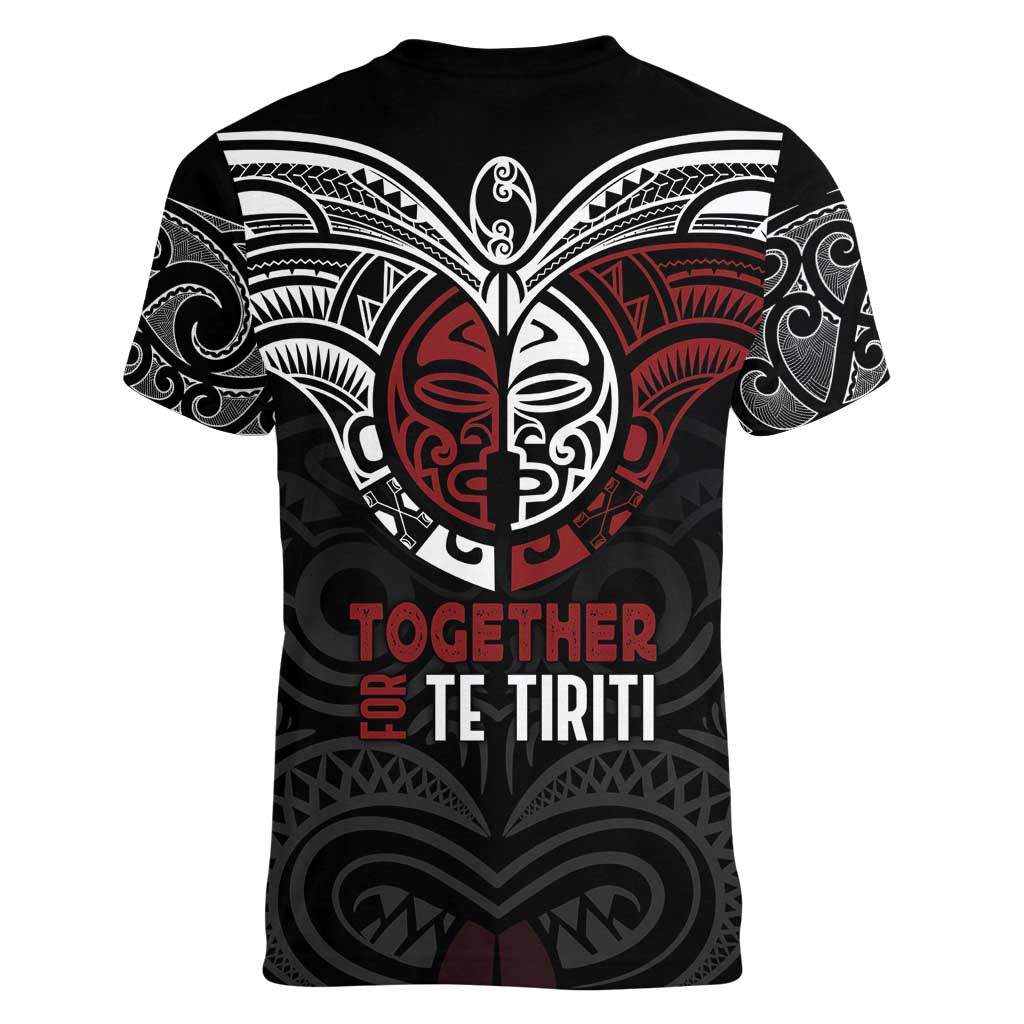 Maori Hongi Toitu Te Tiriti Women V-Neck T-Shirt Tangata Tiriti Stand With Tangata Whenua LT7 - Polynesian Pride