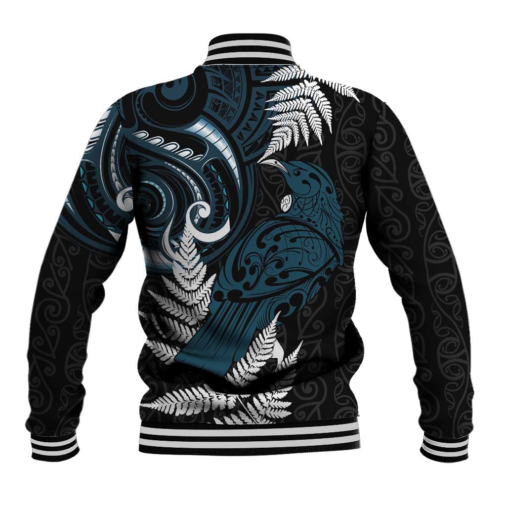 New Zealand Tui Bird Baseball Jacket Maori Kowhaiwhai