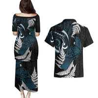 New Zealand Tui Bird Couples Matching Puletasi and Hawaiian Shirt Maori Kowhaiwhai