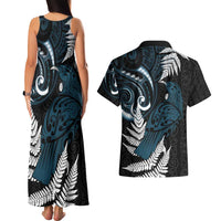 New Zealand Tui Bird Couples Matching Tank Maxi Dress and Hawaiian Shirt Maori Kowhaiwhai