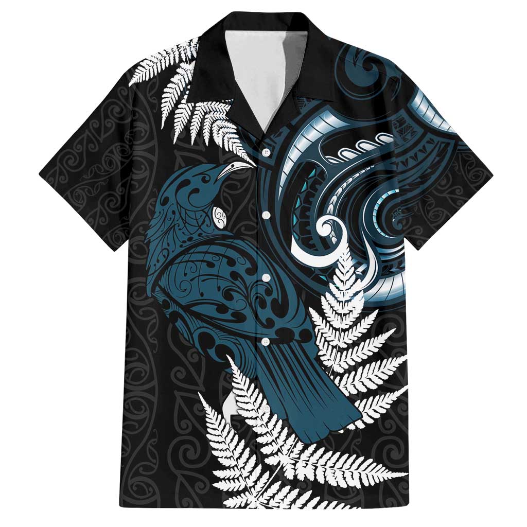 New Zealand Tui Bird Family Matching Off Shoulder Maxi Dress and Hawaiian Shirt Maori Kowhaiwhai